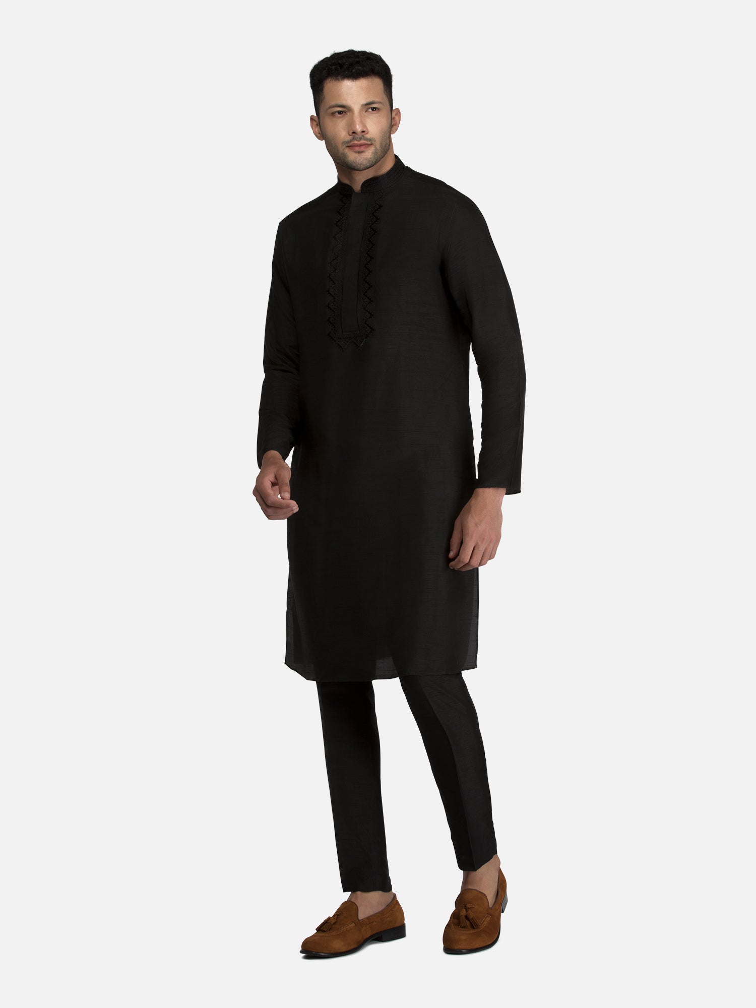 Black Embroidered Short Kurta with Trouser Set