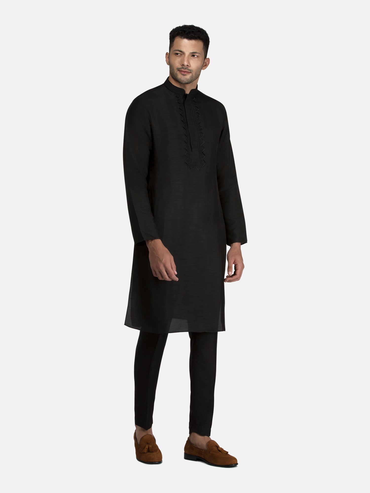 Black Embroidered Short Kurta with Trouser Set