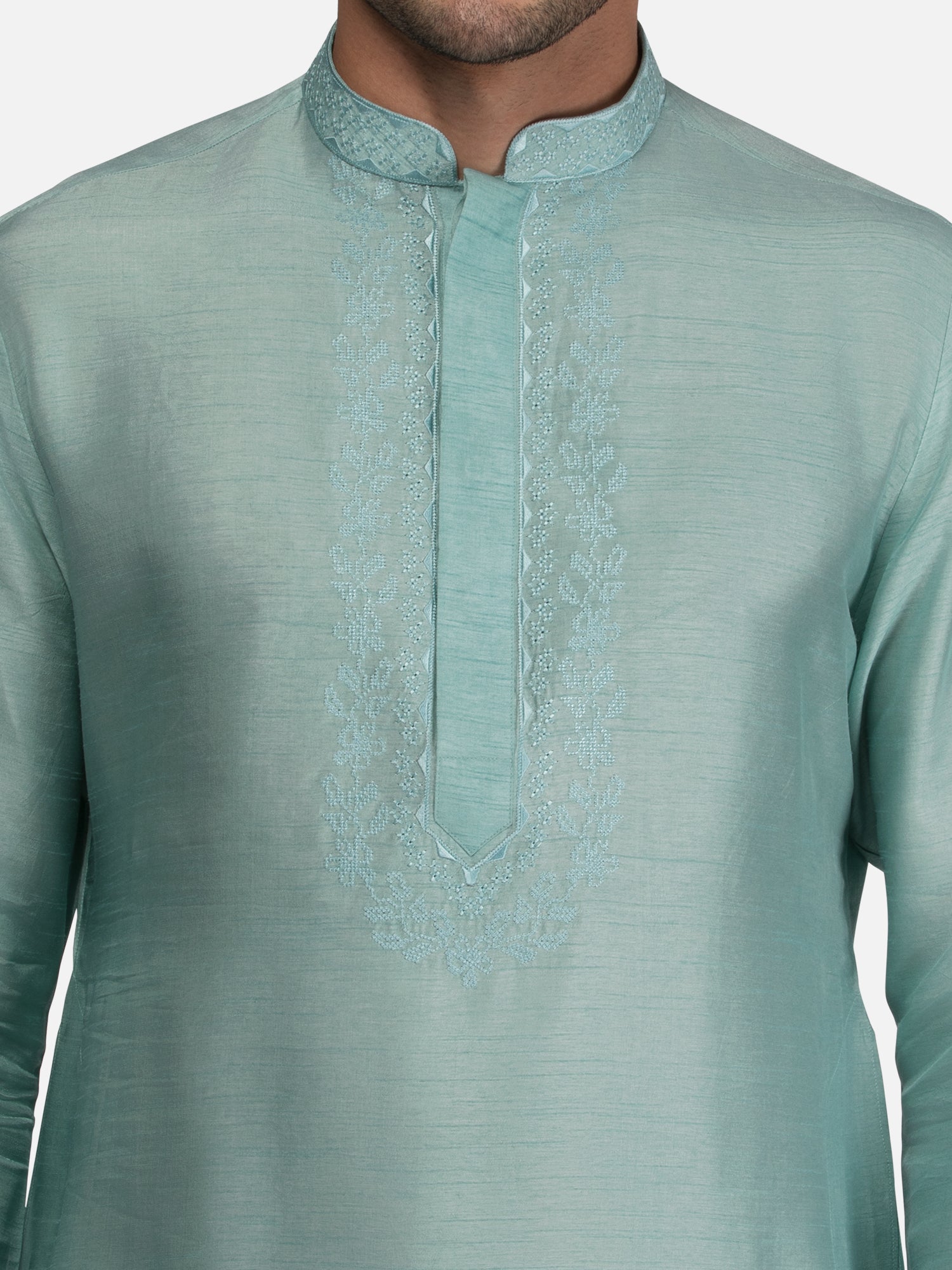 Blue Embroidered Short Kurta with Trouser Set