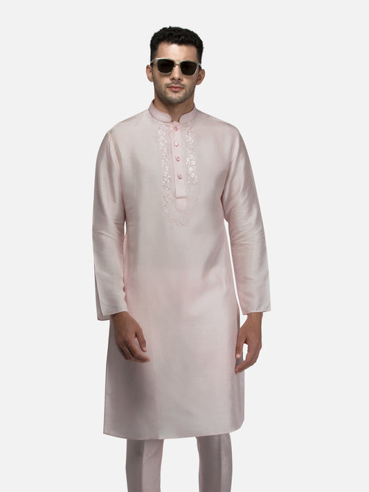 Blush Pink Embroidered Short Kurta with Trouser Set 1500