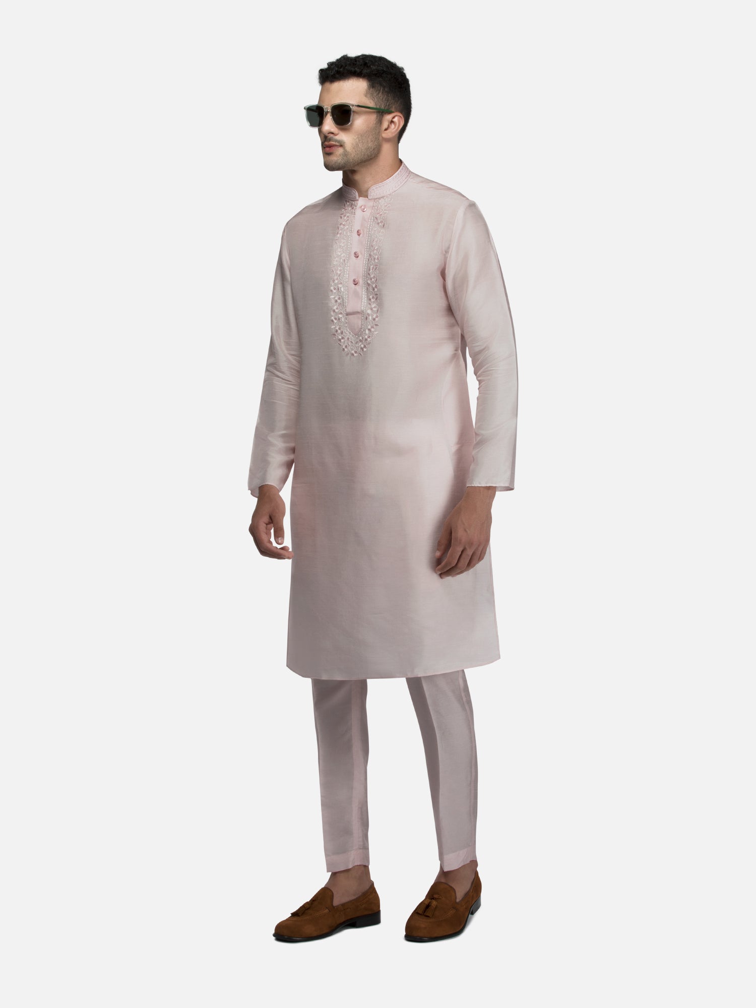 Blush Pink Embroidered Short Kurta with Trouser Set