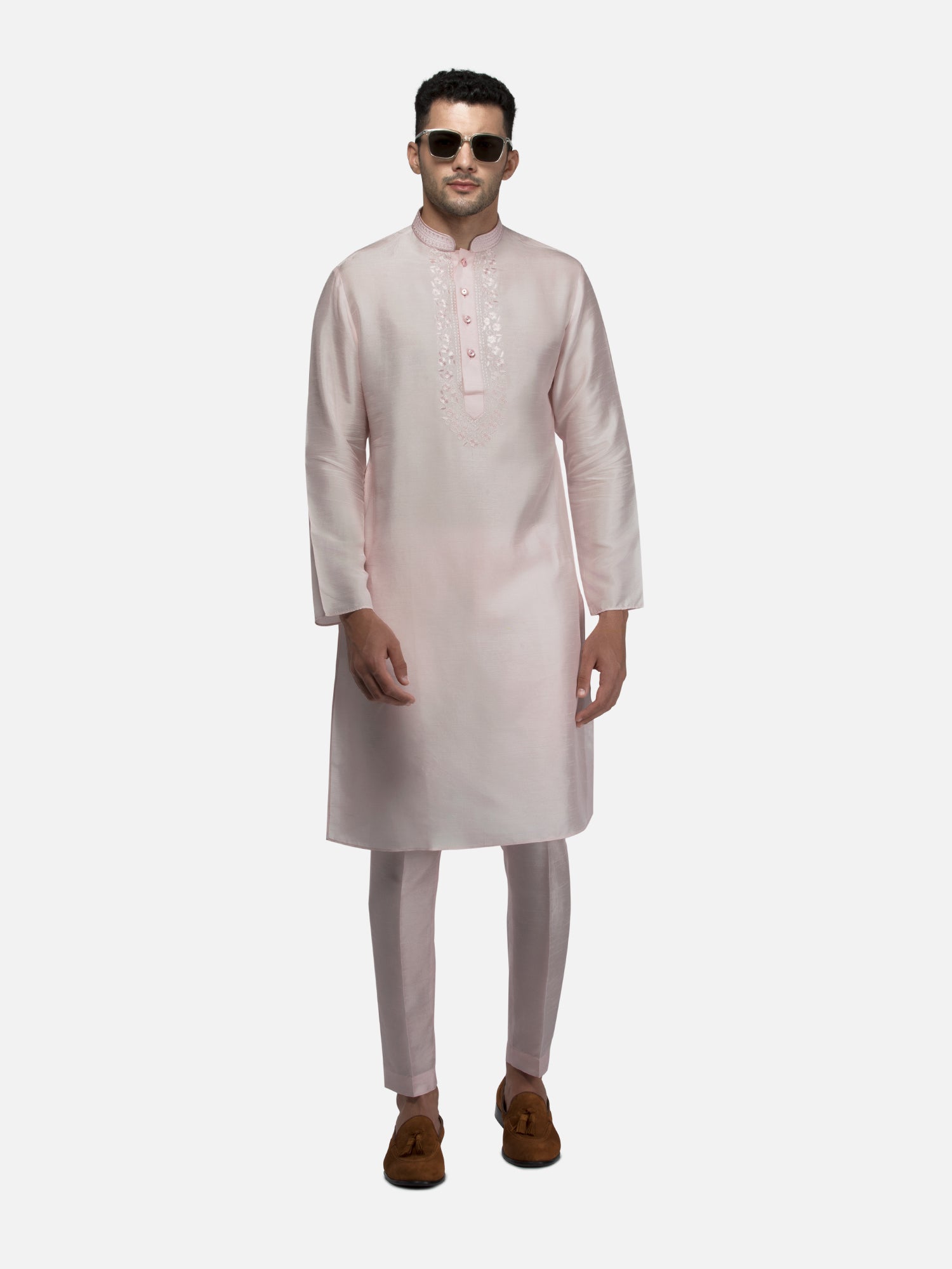 Blush Pink Embroidered Short Kurta with Trouser Set