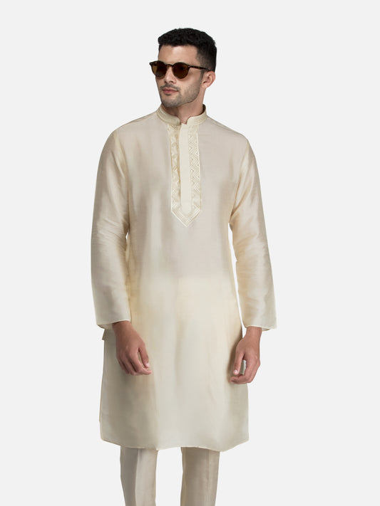 Cream Embroidered Short Kurta with Trouser Set 1500