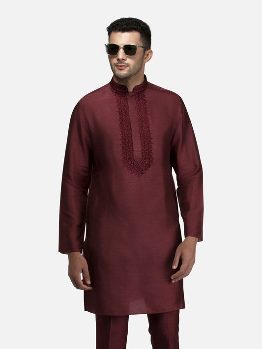 Maroon Embroidered Short Kurta with Trouser Set 1500