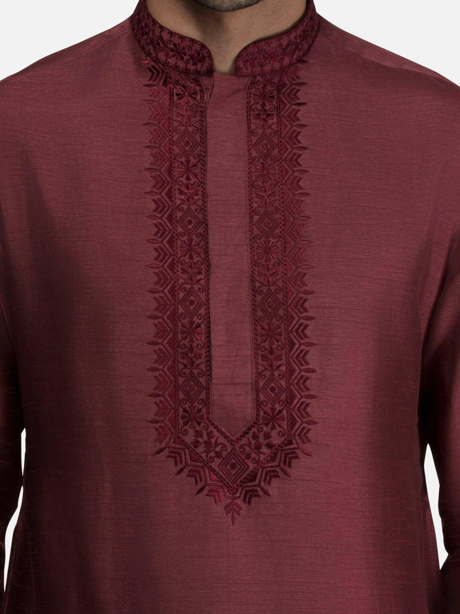 Maroon Embroidered Short Kurta with Trouser Set