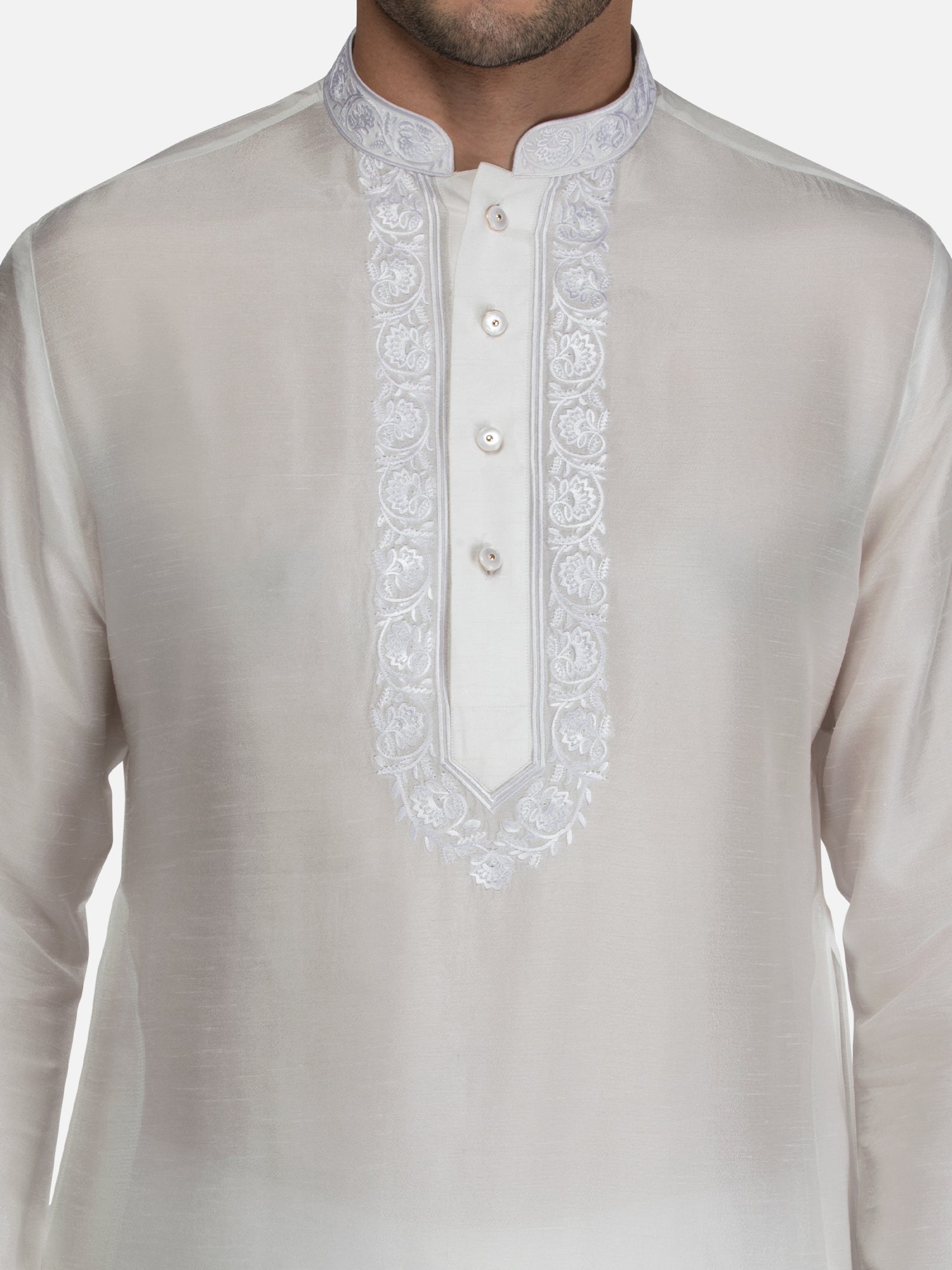 White Embroidered Short Kurta with Trouser Set