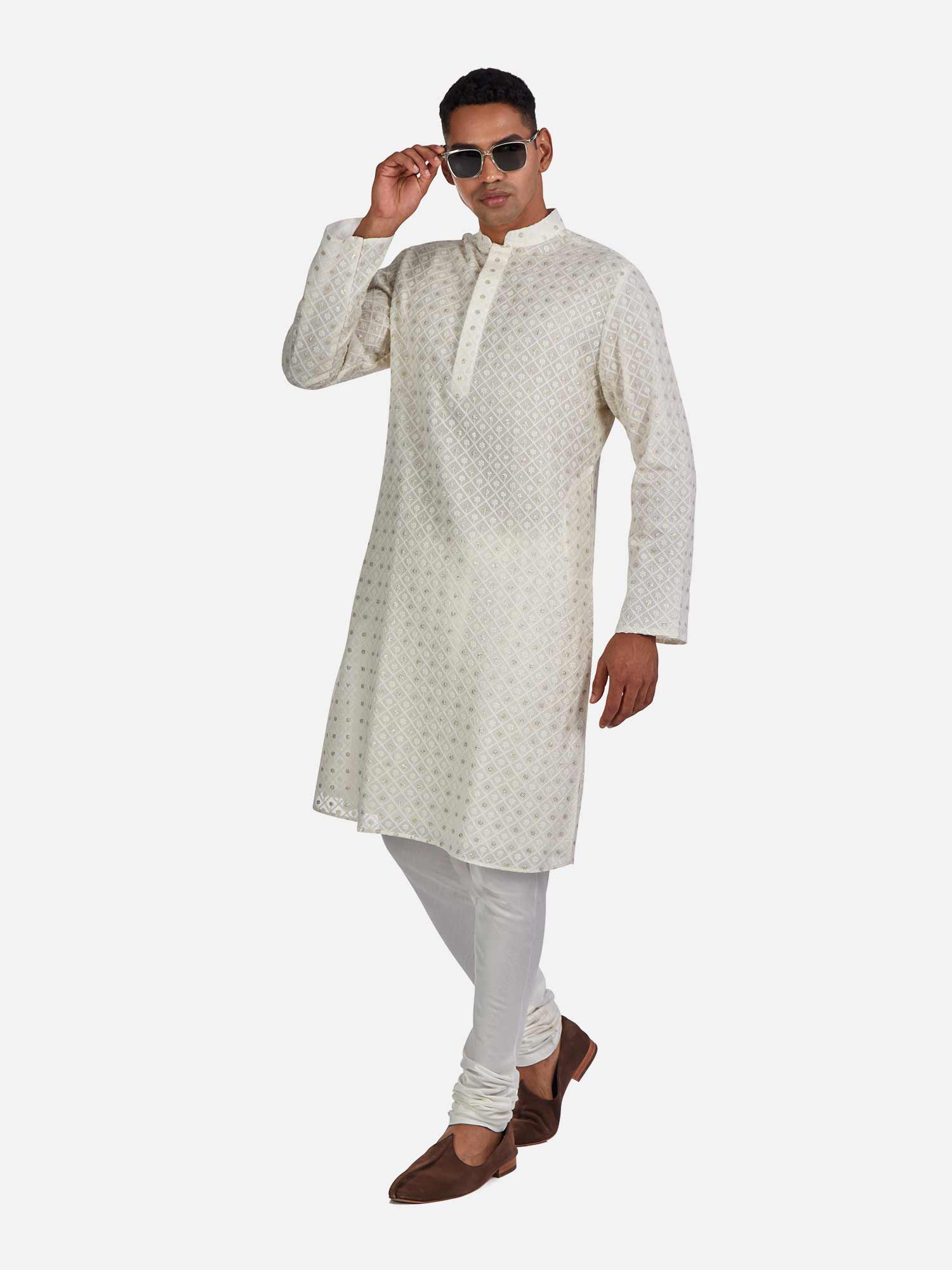 Ivory Pearl Embroidered Kurta